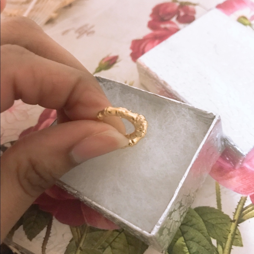 Solid Yellow Gold 10k Bamboo Hoops - Picture 5 of 7